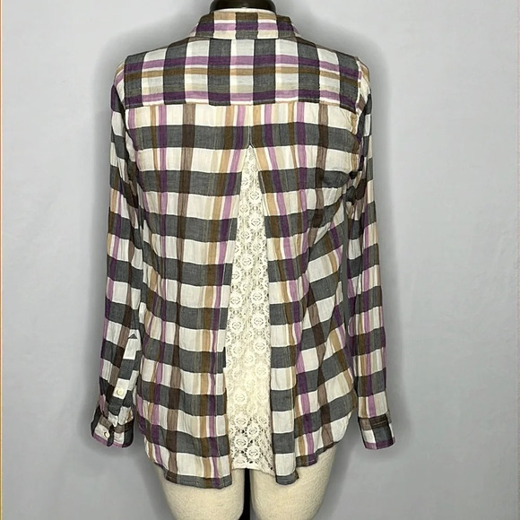 Anthropologie Isabella Sinclair Plaid & Lace Button Front Shirt - NEW - Size XS - Picture 5 of 10